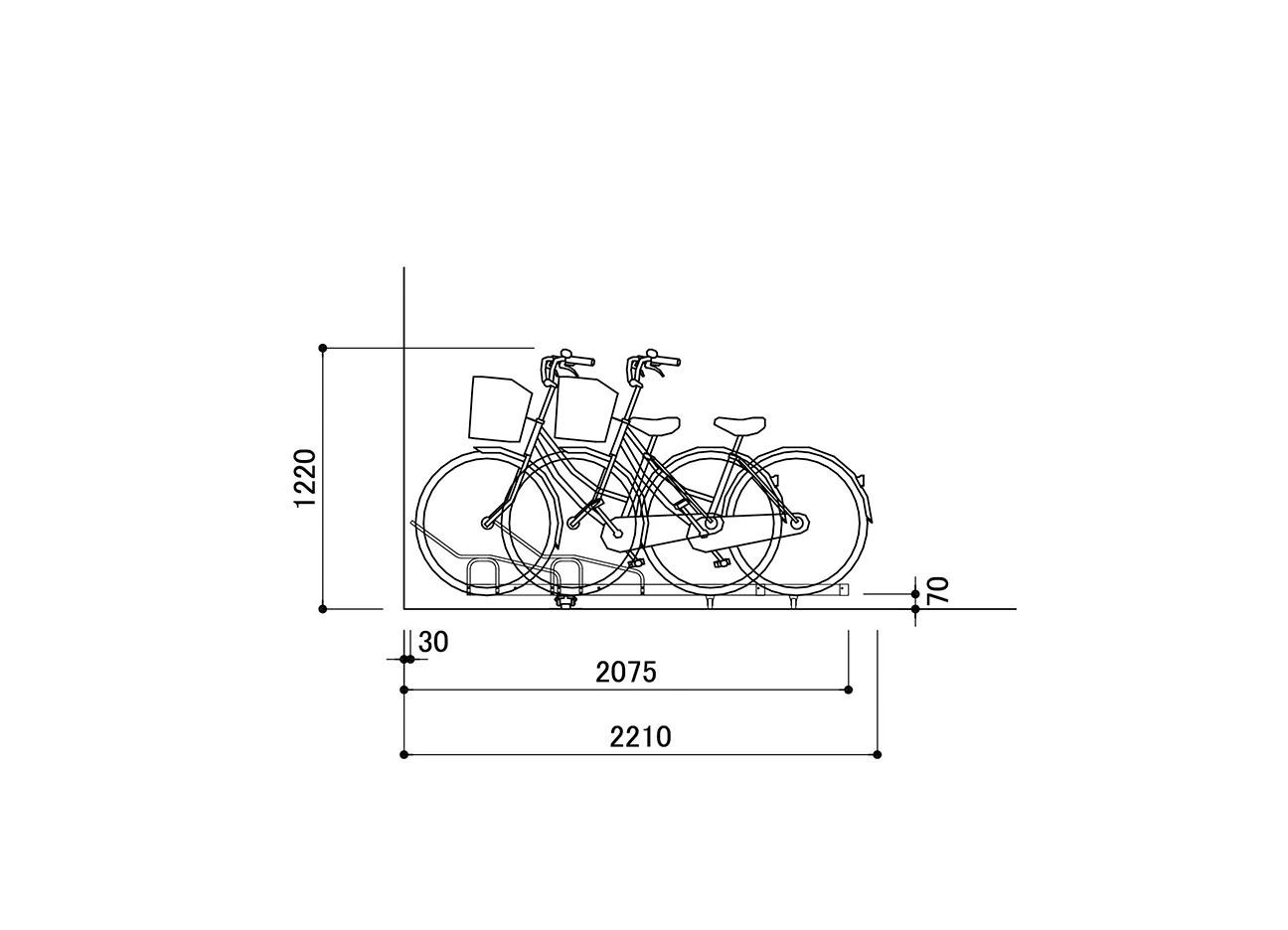 スライド式自転車ラック：AR-SFの駐輪場断面図。