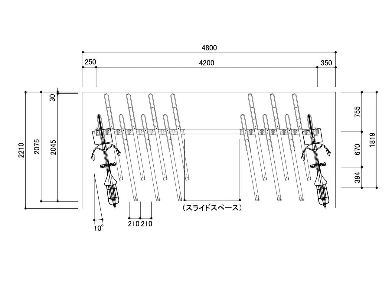 スライド式自転車ラック：AR-SFの駐輪場平面図。