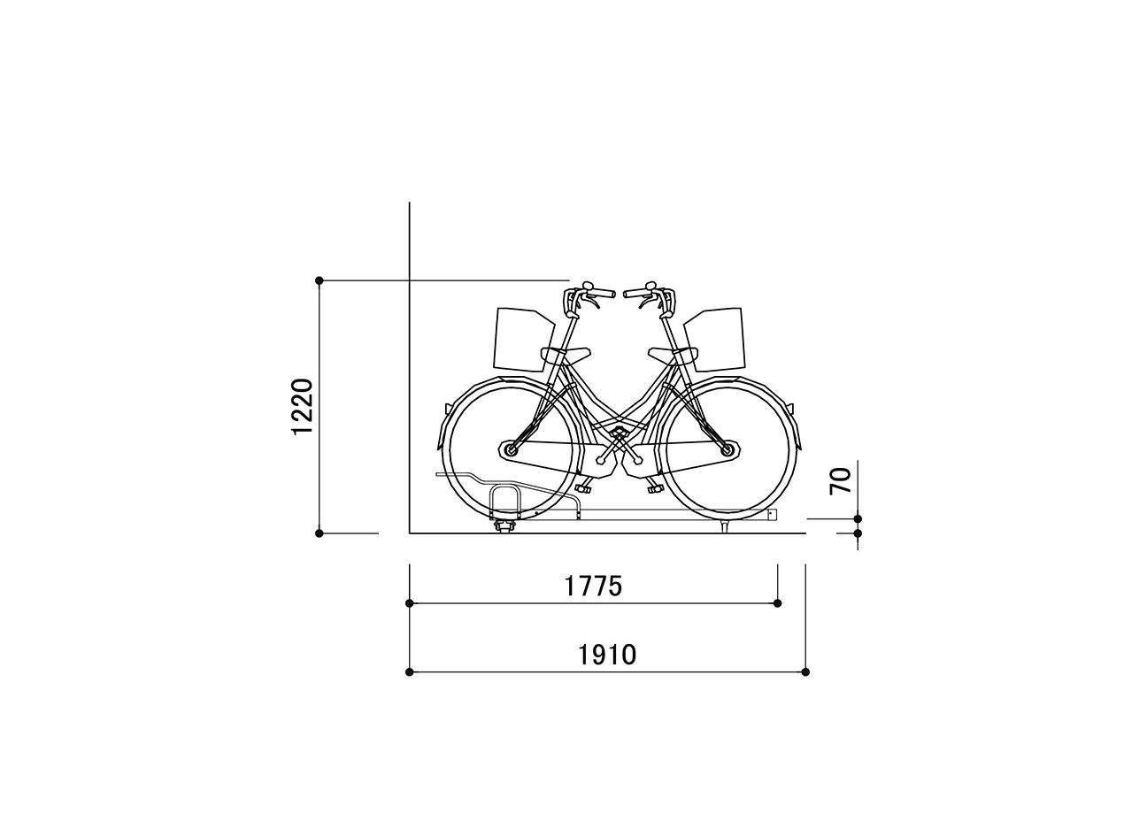 スライド式自転車ラック：AR-SRの駐輪場断面図。