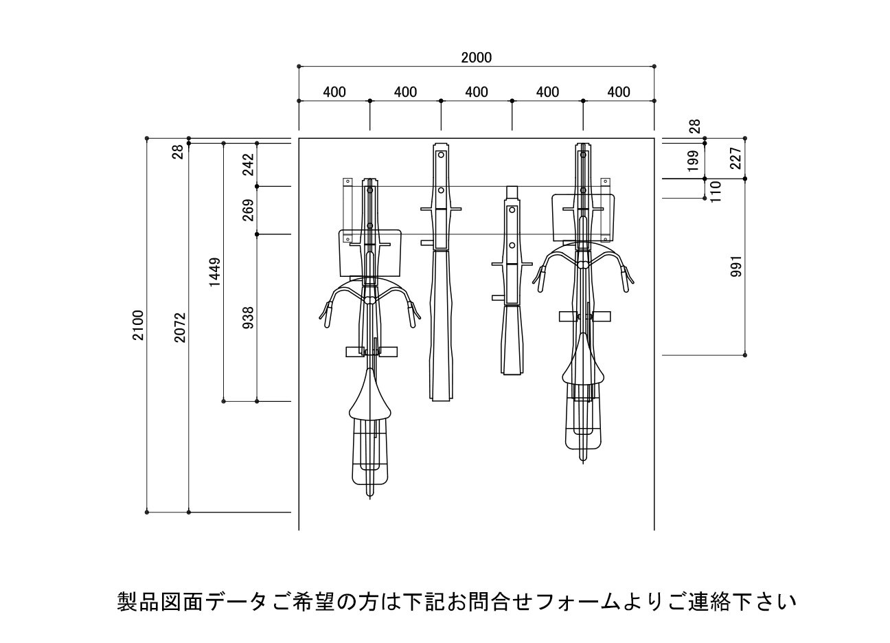 駐輪機：Bロックの駐輪場平面図。