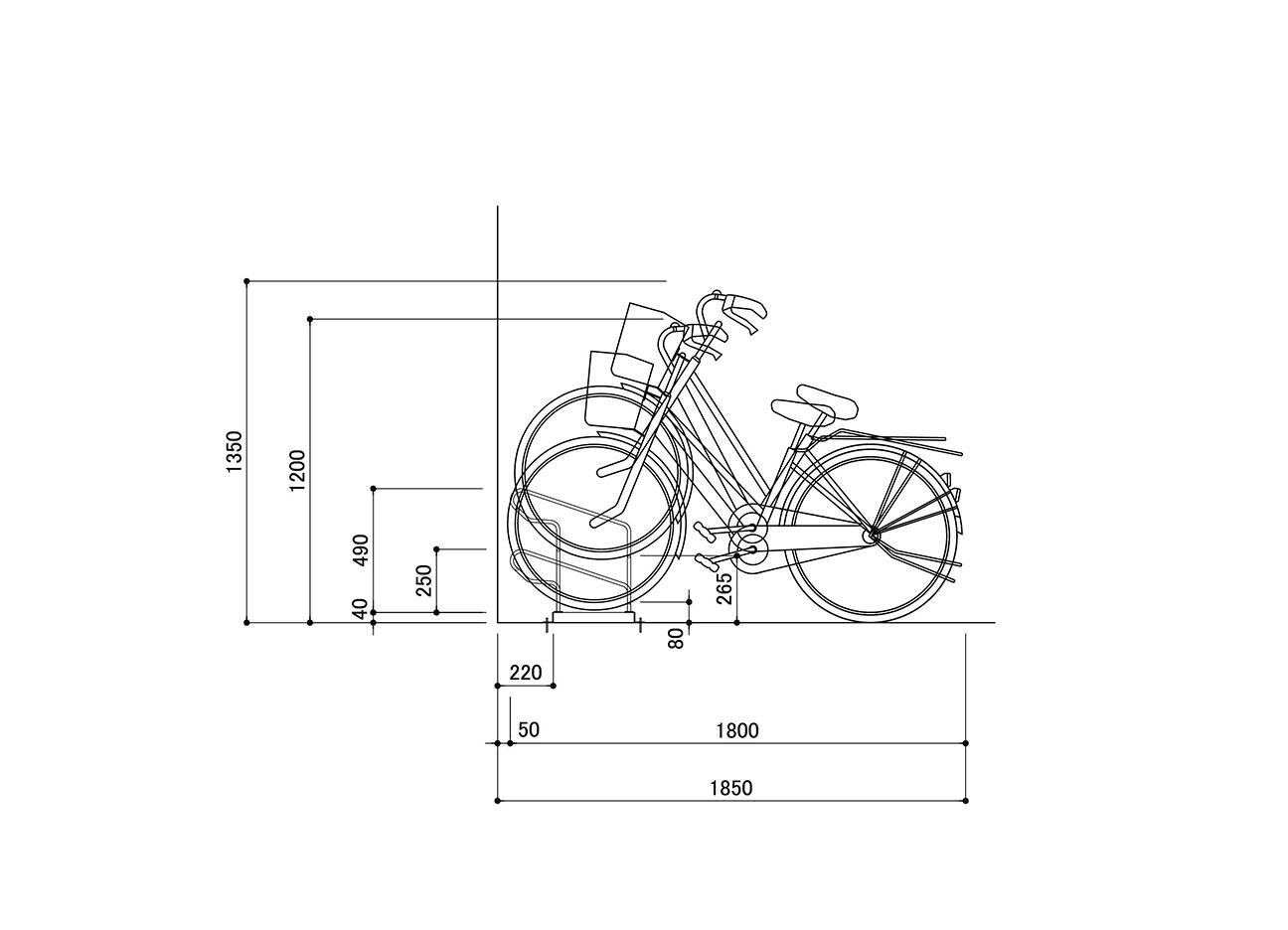 平置きラック：BC-40の駐輪場断面図。