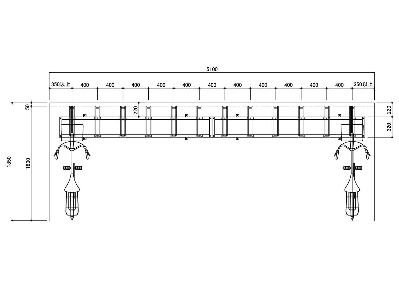 平置きラック：BC-40の駐輪場平面図。