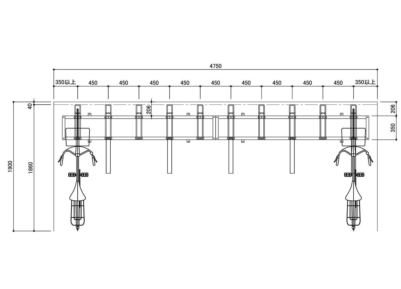 平置きラック：BC-450の駐輪場平面図。