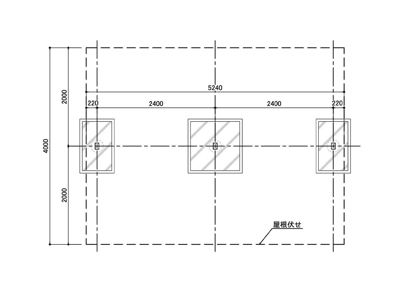 積雪対応駐輪場屋根（Y型）の駐輪場平面図。