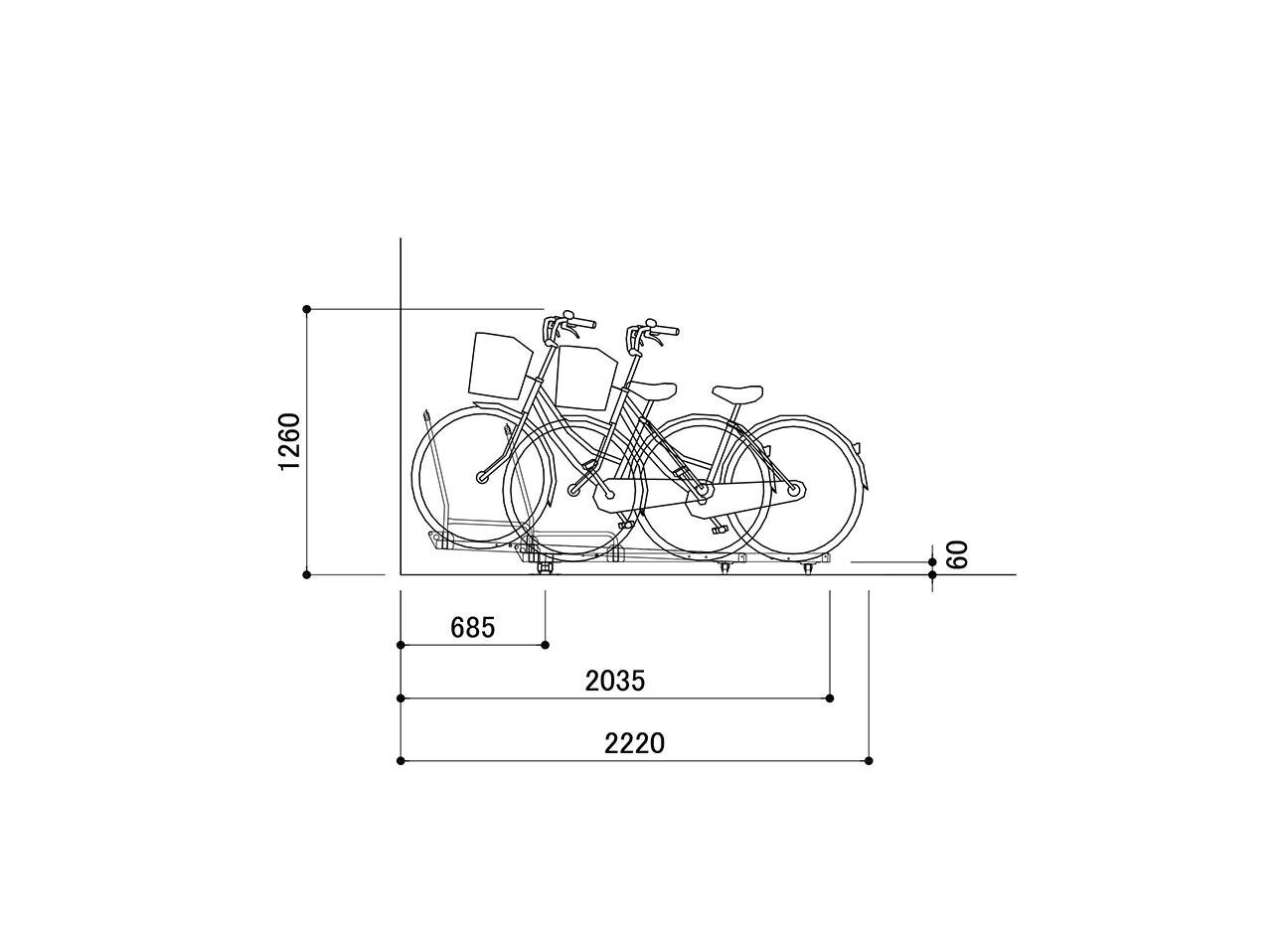 スライド式自転車ラック：BC-OSFの駐輪場断面図。