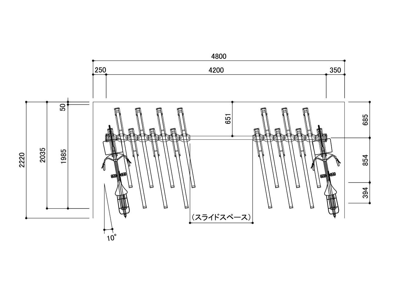 スライド式自転車ラック：BC-OSFの駐輪場平面図。