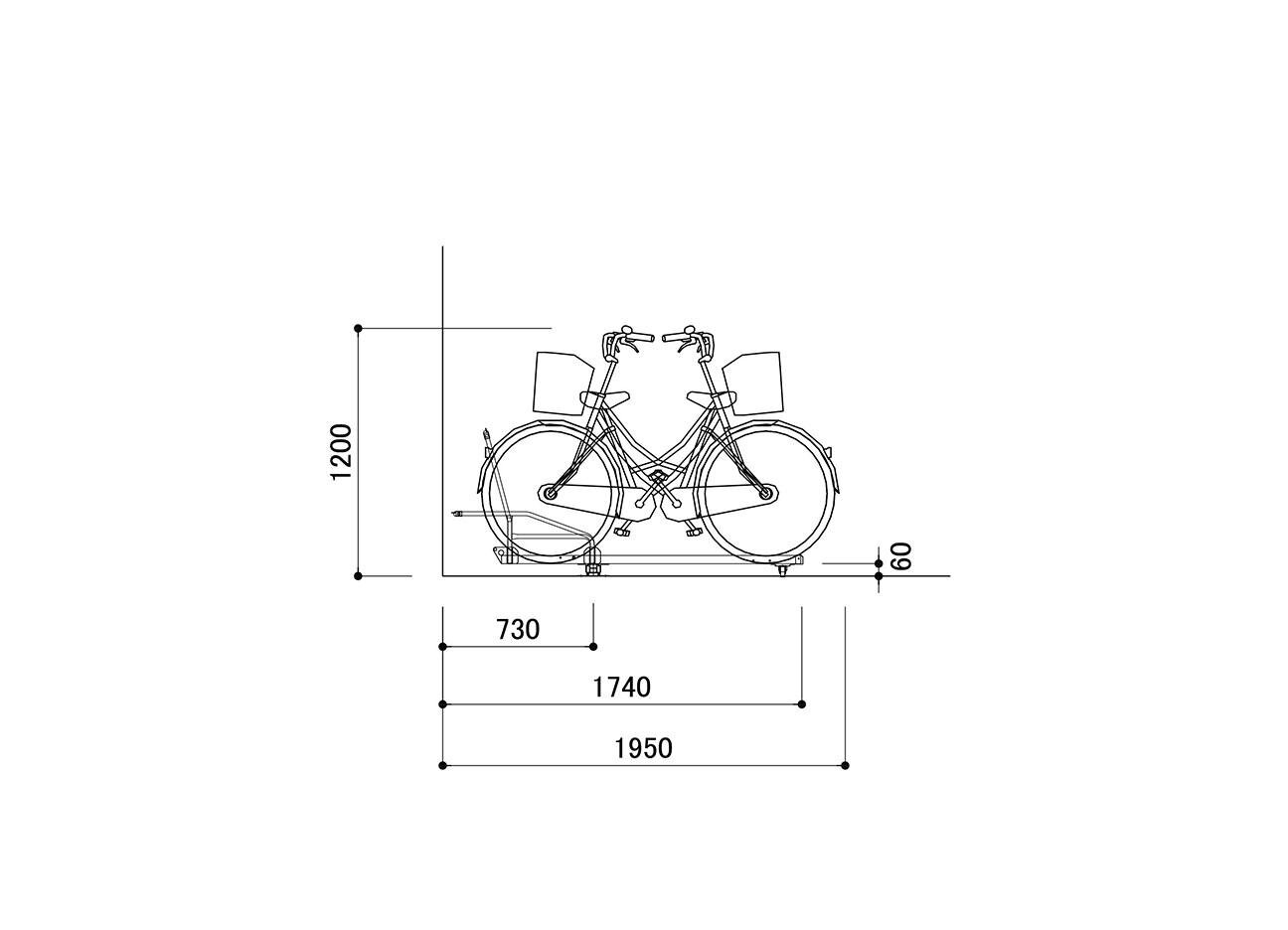 スライド式自転車ラック：BC-OSRの駐輪場断面図。