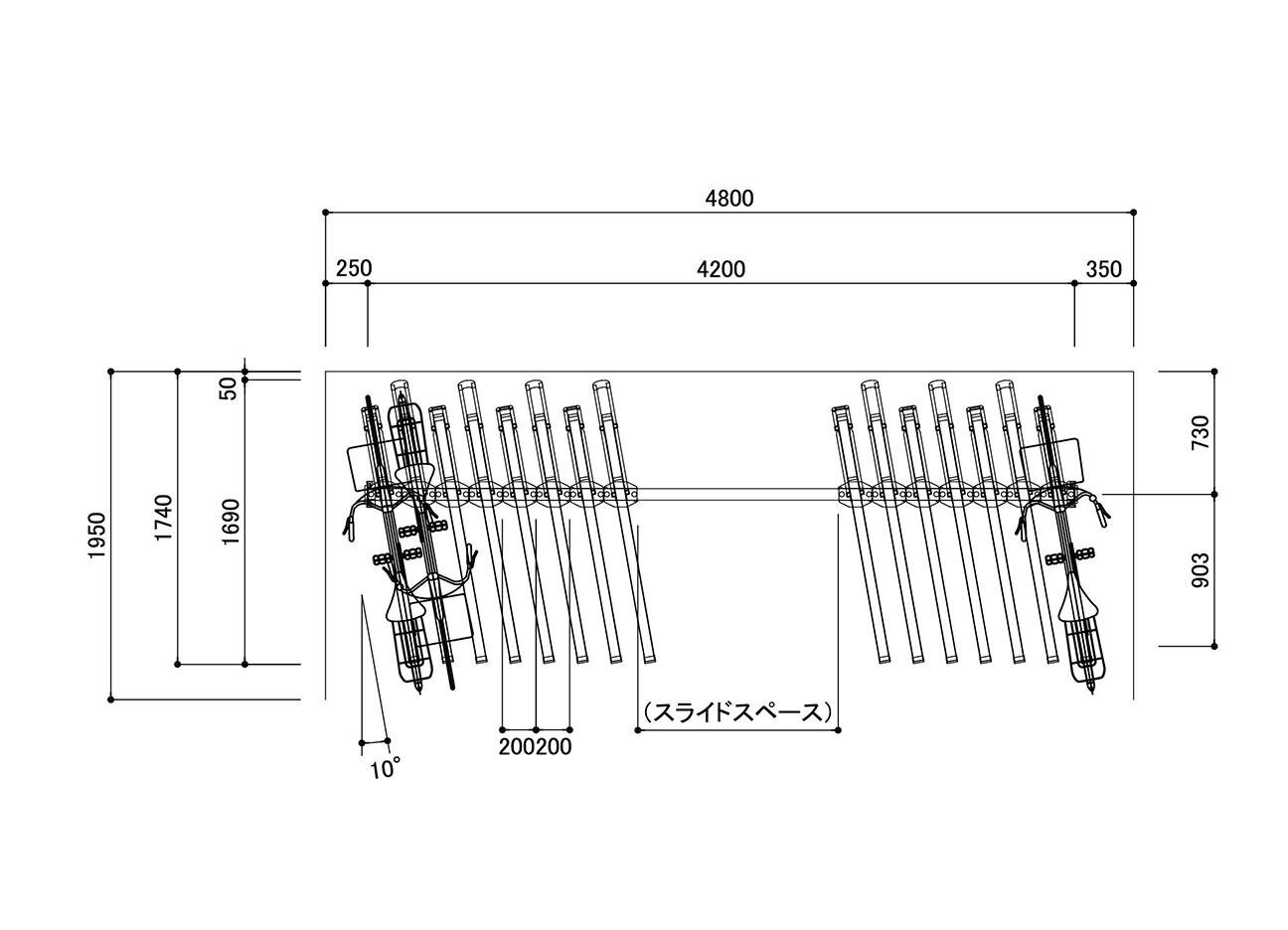 スライド式自転車ラック：BC-OSRの駐輪場平面図。