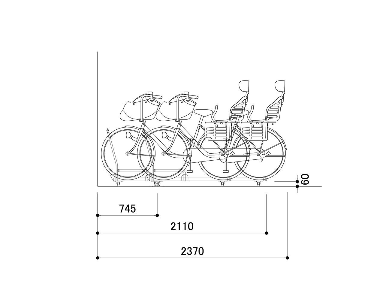 スライド式自転車ラック：ファミリースライドBC-OSTの駐輪場断面図。