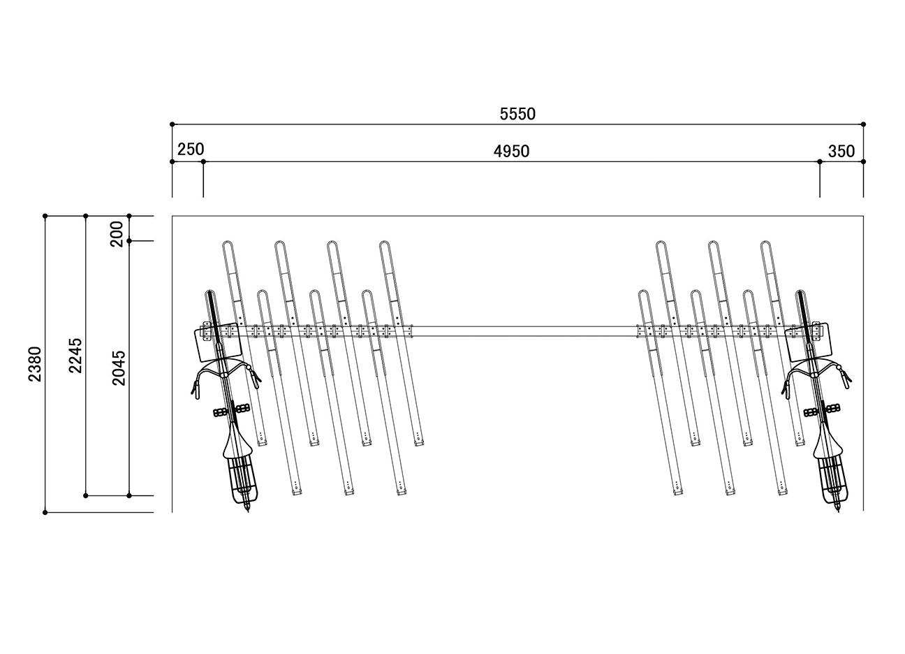 垂直2段式自転車ラック：BC-W-AIRの駐輪場平面図（下段）。