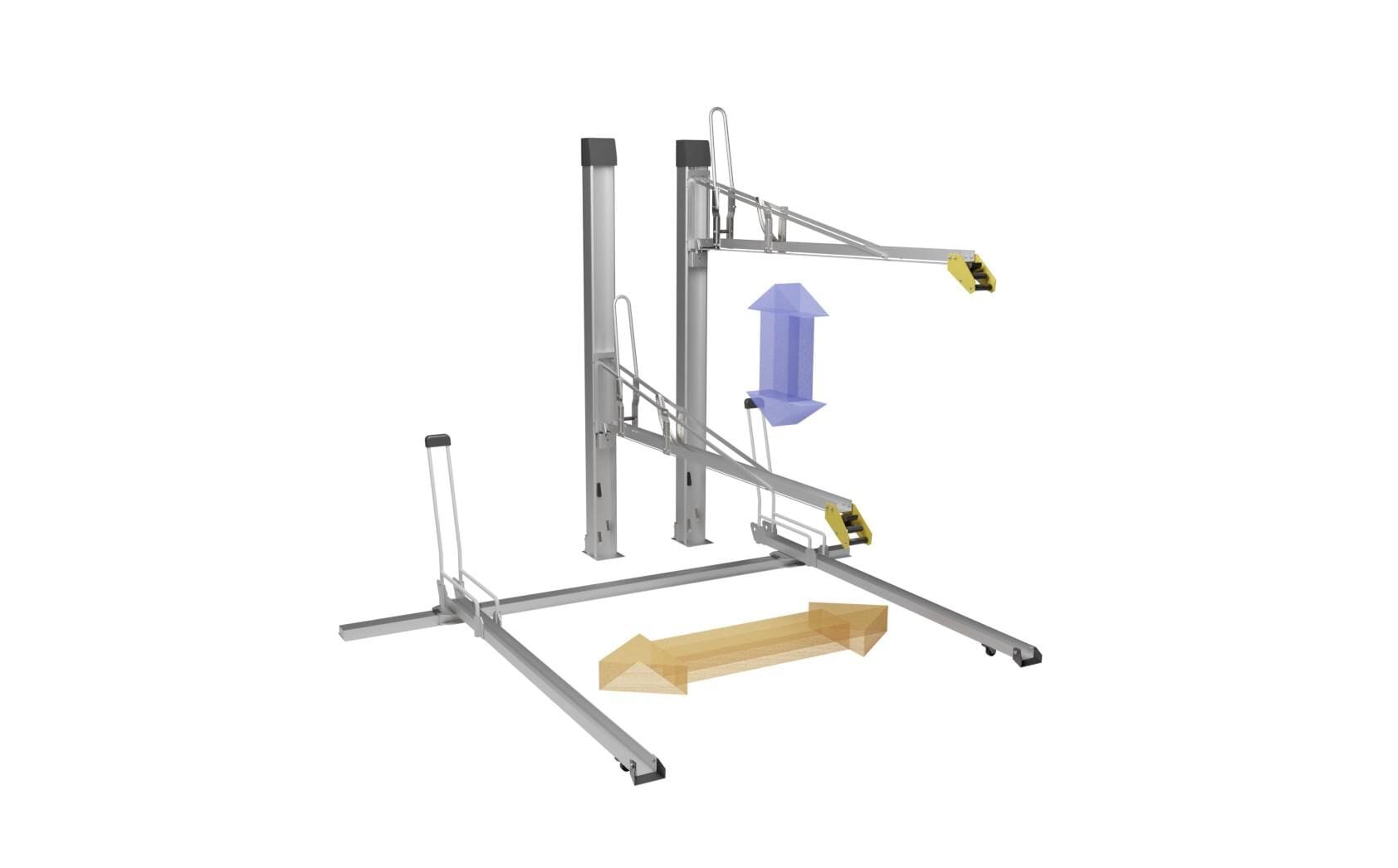 垂直2段式自転車ラック：BC-W-ARSの可動部を示した3D画像。