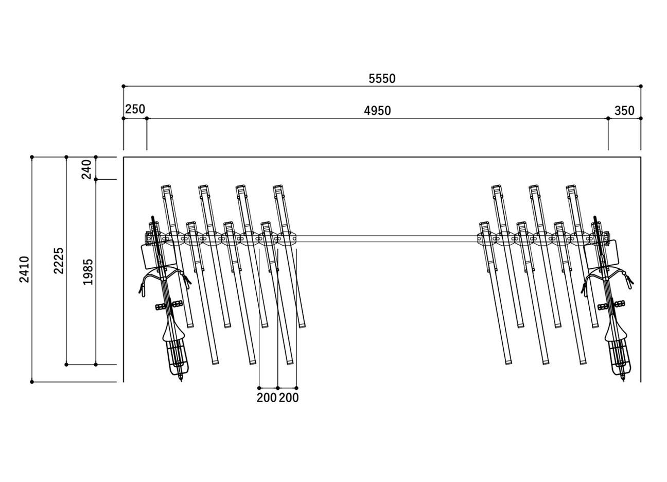 垂直2段式自転車ラック：BC-W-ARSの駐輪場平面図（下段）。