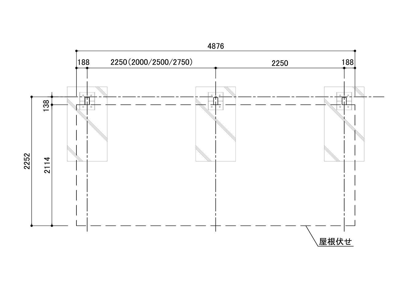 駐輪場屋根：BY-Roof Nの駐輪場平面図。