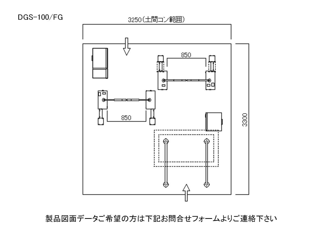 ゲート式駐輪場：DGS-100の駐輪場設計図面（フラッパーゲートタイプ）。