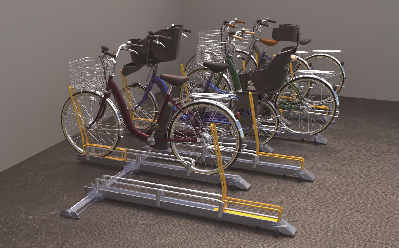 カートスライドBC-OSYに自転車が複数台収容されている。