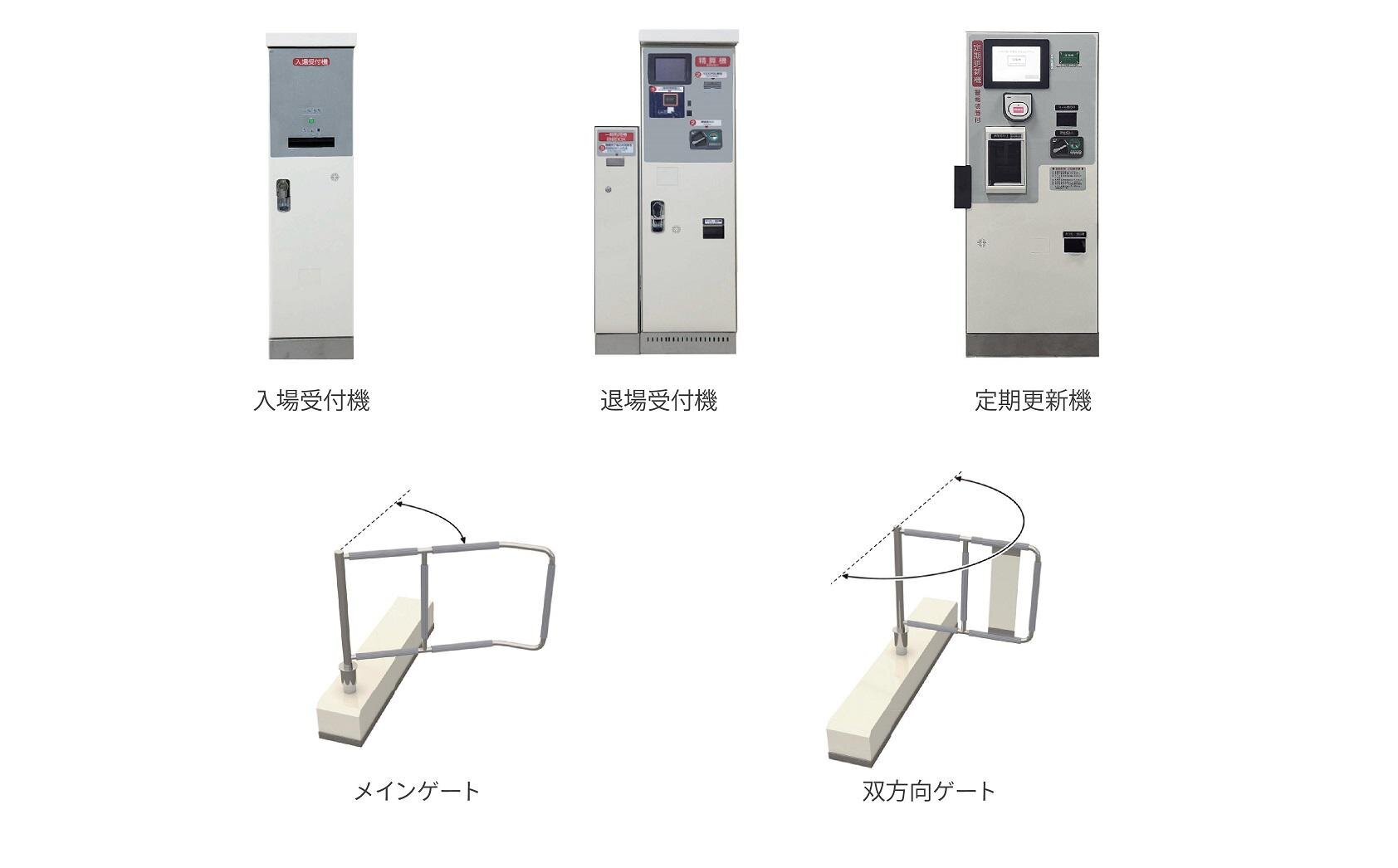 ゲート式駐輪場：DGS-100の入場受付機と退場精算機。