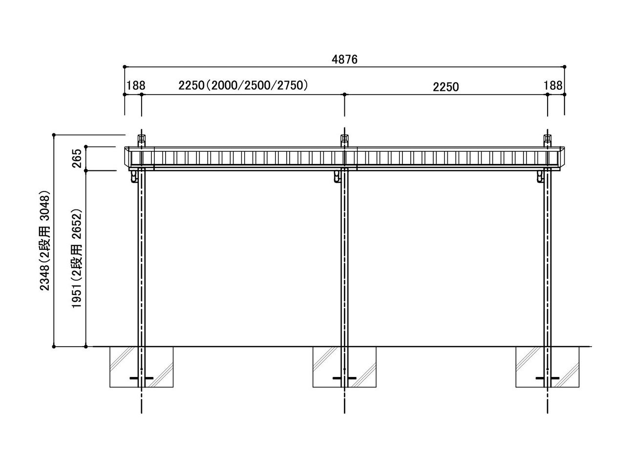 駐輪場屋根：BY-Roof Nの駐輪場立面図。