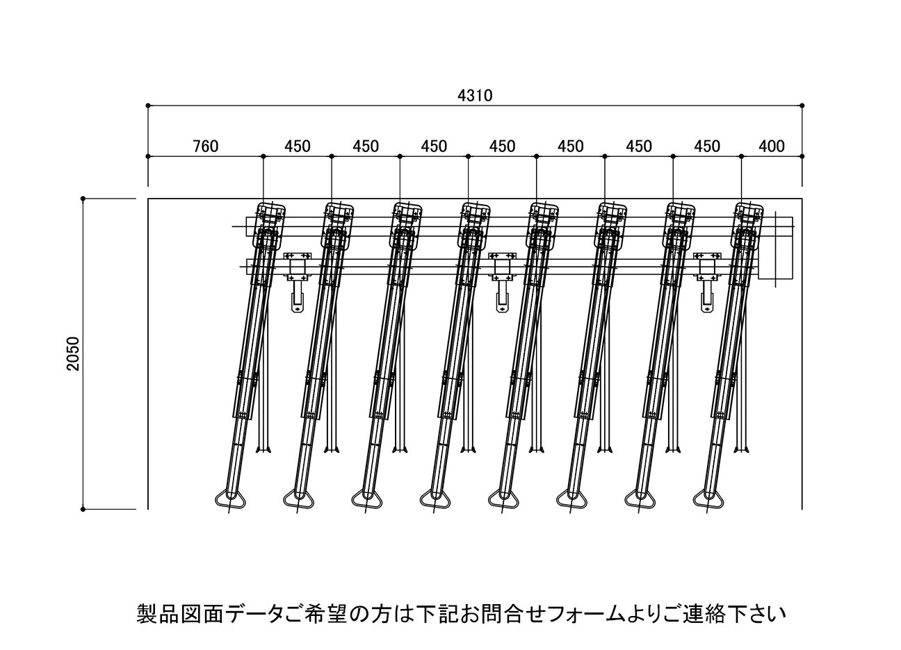 2段式駐輪機：D-YM-2GSの駐輪場平面図。