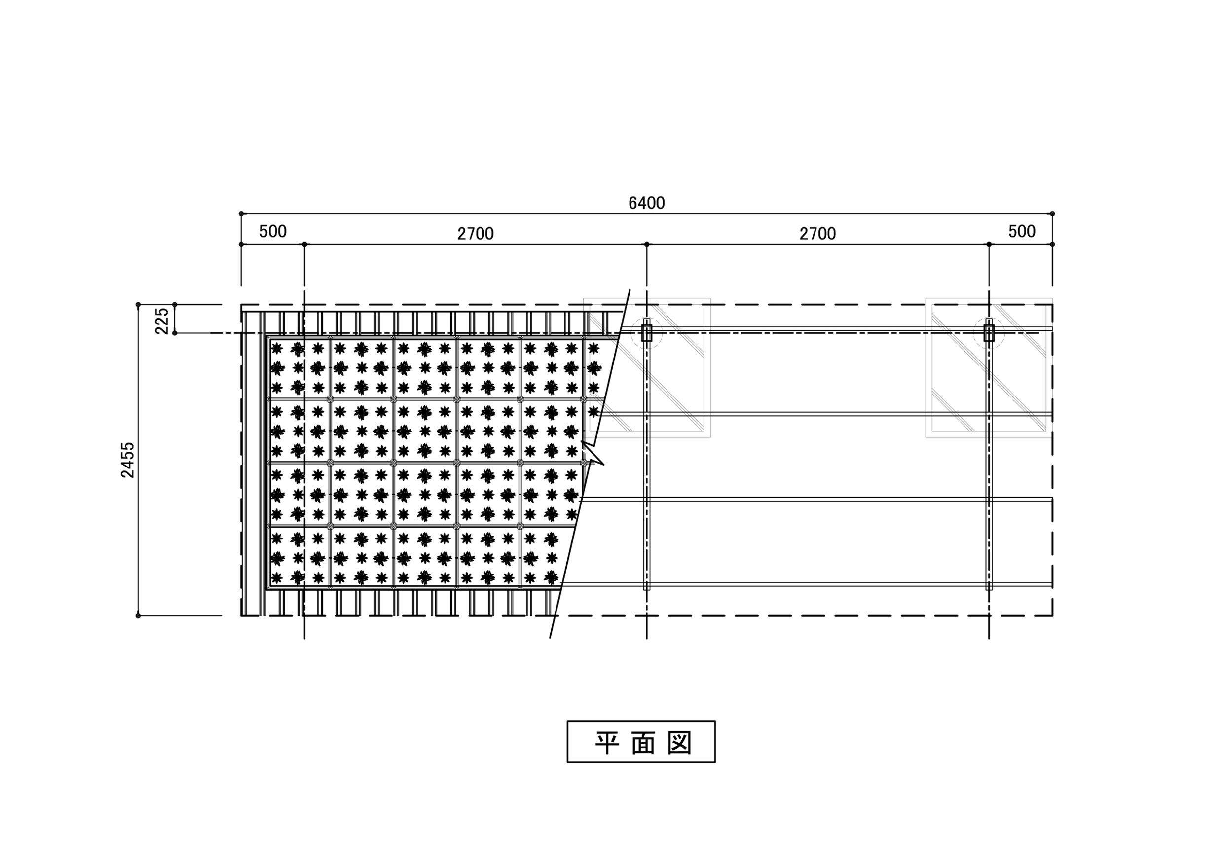 緑化型駐輪場屋根：緑化ルーフNの駐輪場平面図。