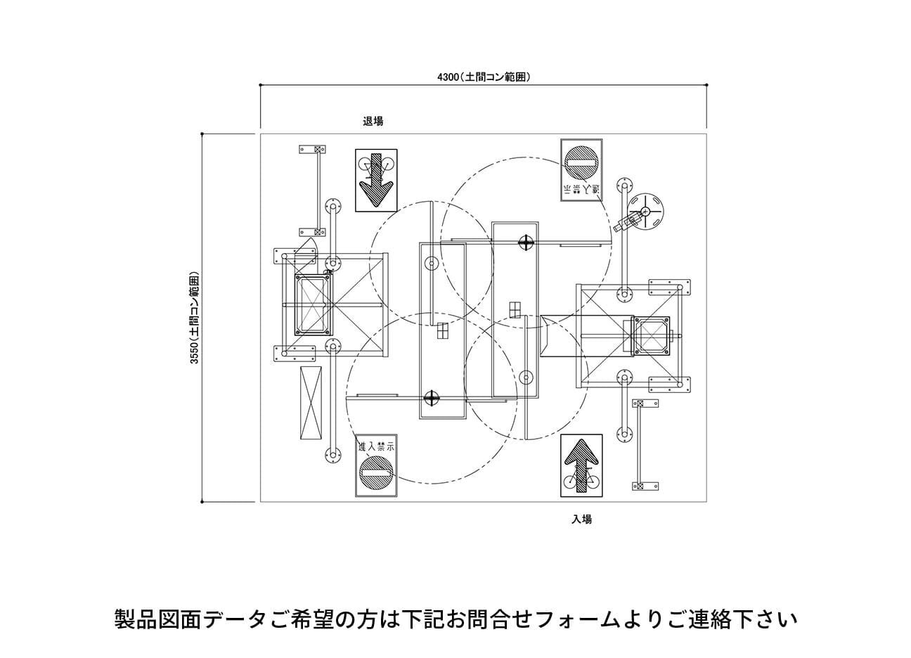 ゲート式駐輪場：サイクルンの駐輪場設計図面。