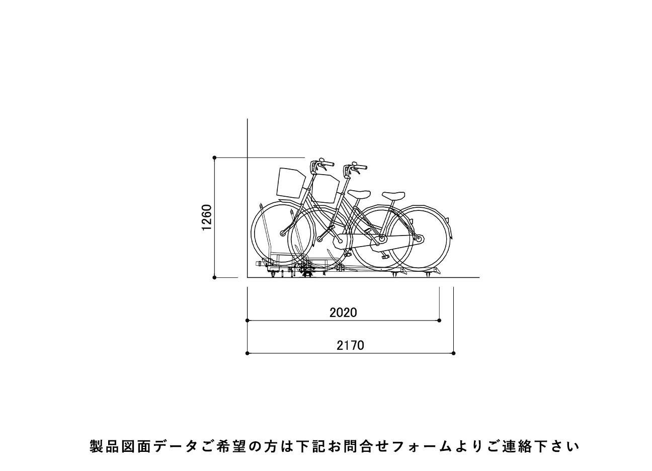 スライド式駐輪機：SD-SL2の駐輪場断面図。