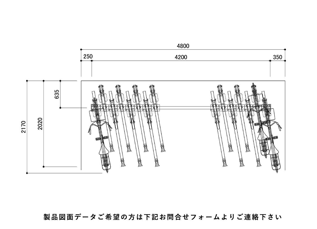 スライド式駐輪機：SD-SL2の駐輪場平面図。